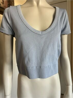 wild fable Light Blue Ribbed Scoop-Neck Cropped Tee